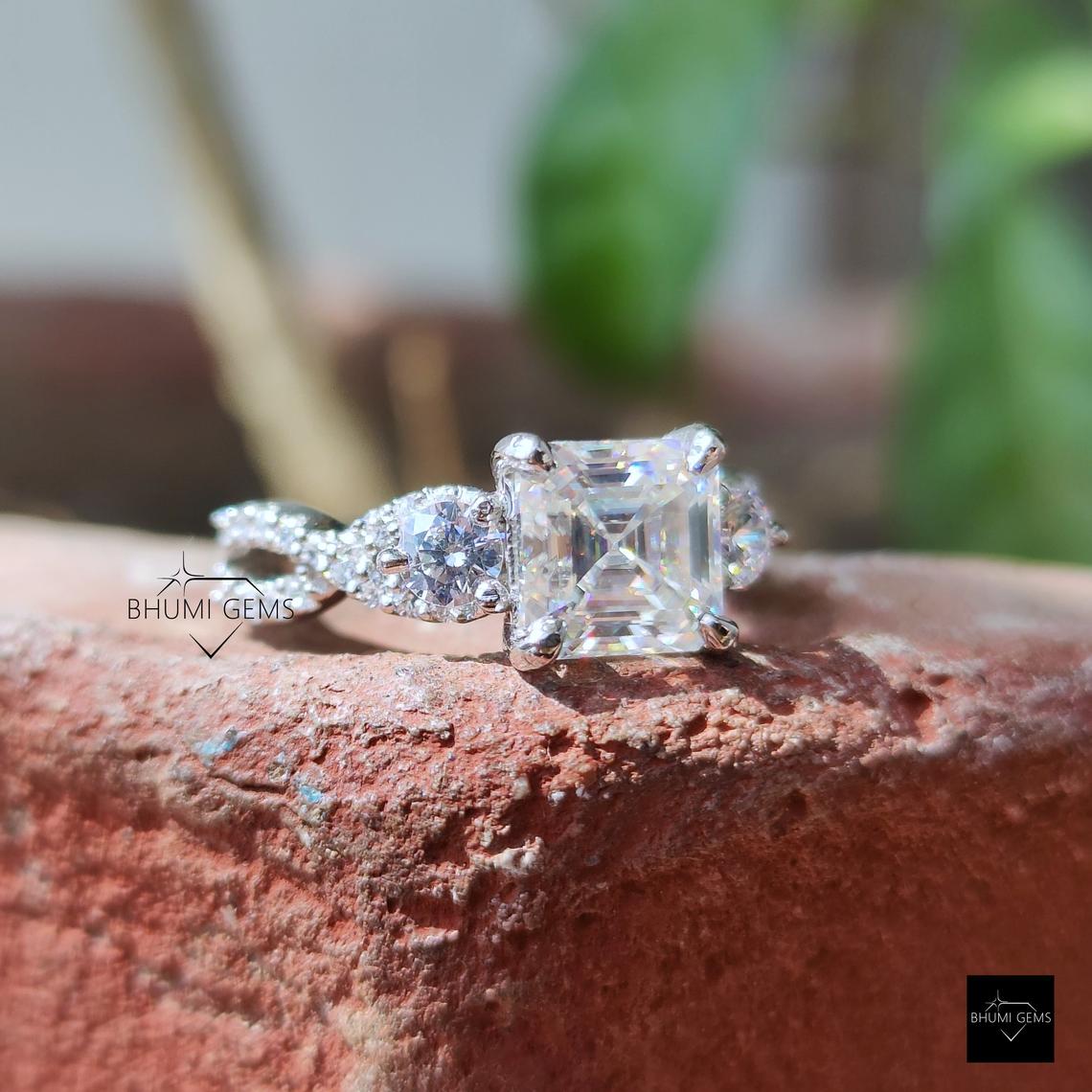 2.59TCW Asscher Colorless Solitaire Moissanite Ring - view 6