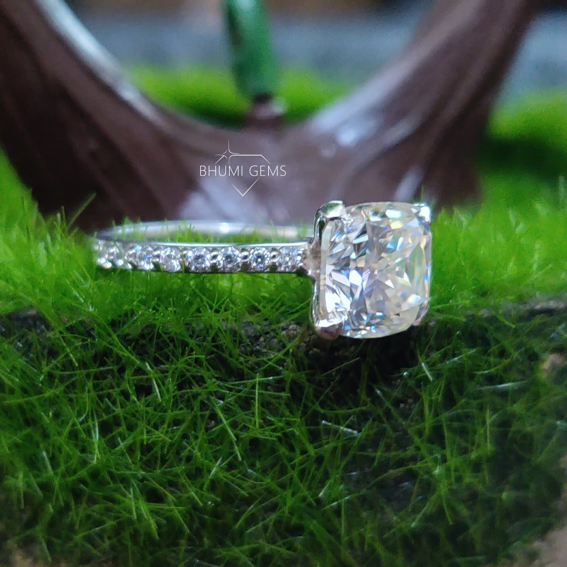 2.80TCW Cushion Colorless Moissanite Engagement Ring - view 3