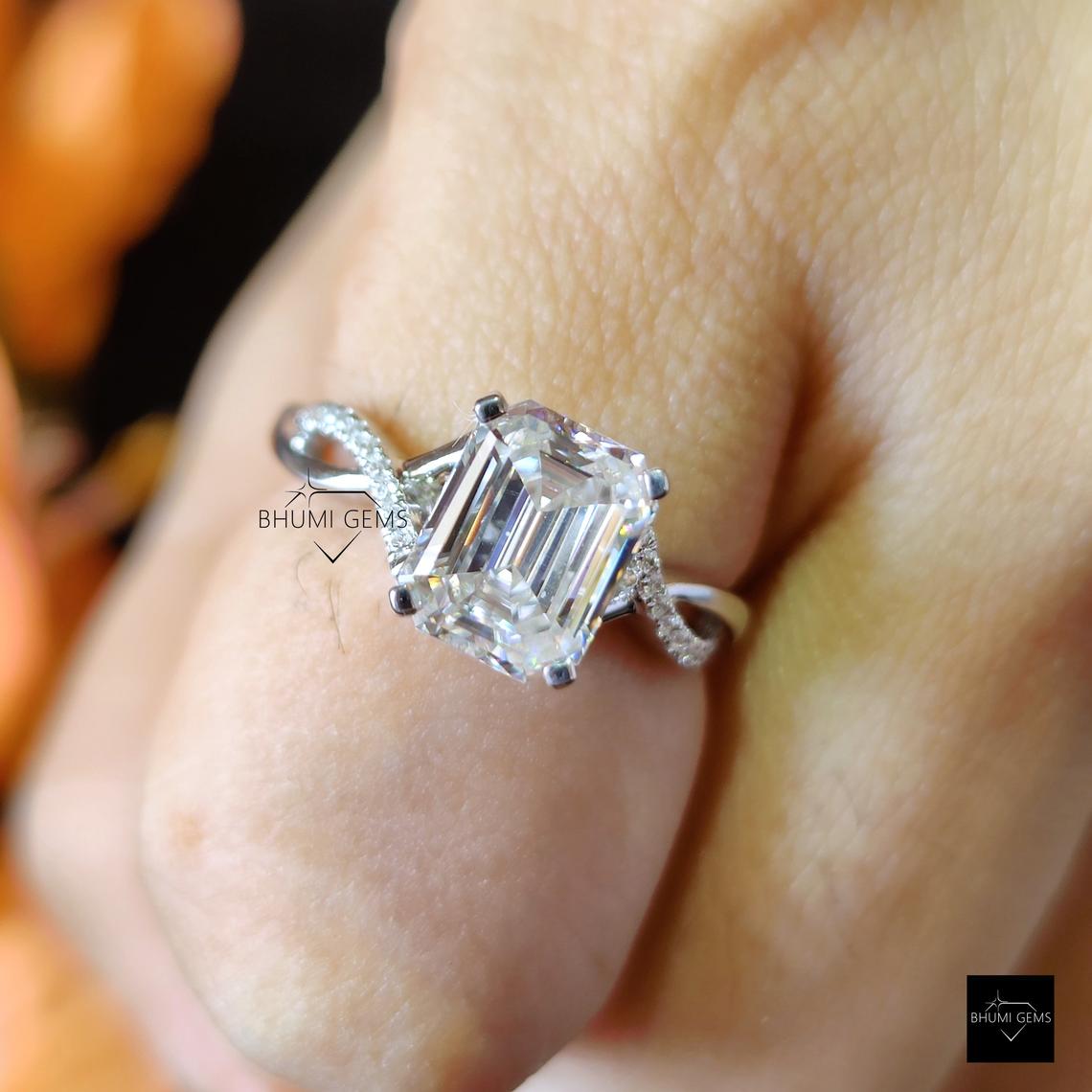 2.38 TCW Emerald Cut Moissanite Infinity Engagement Ring - view 6