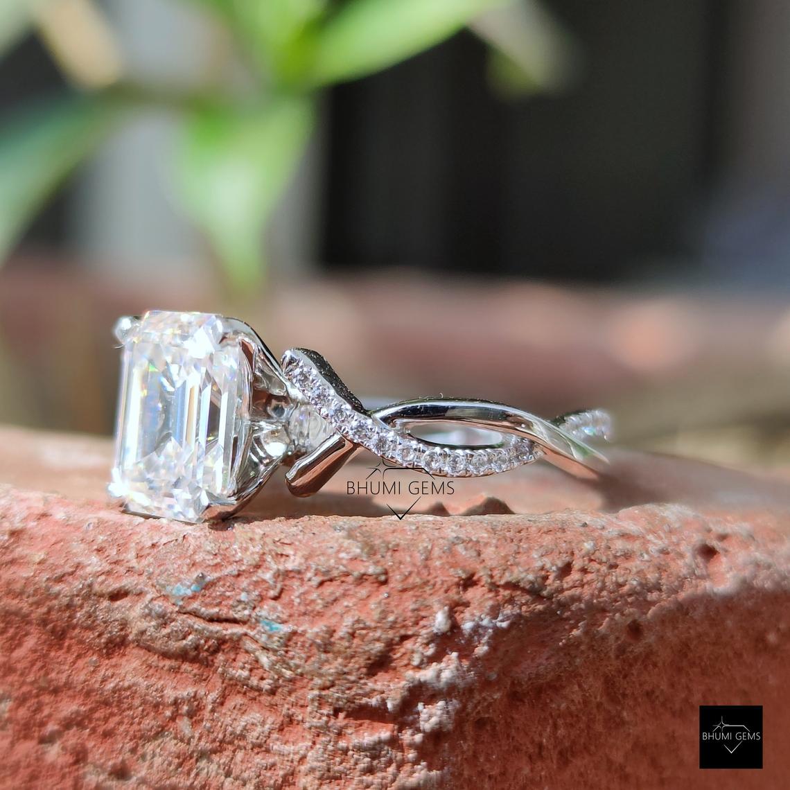 2.38 TCW Emerald Cut Moissanite Infinity Engagement Ring - view 2