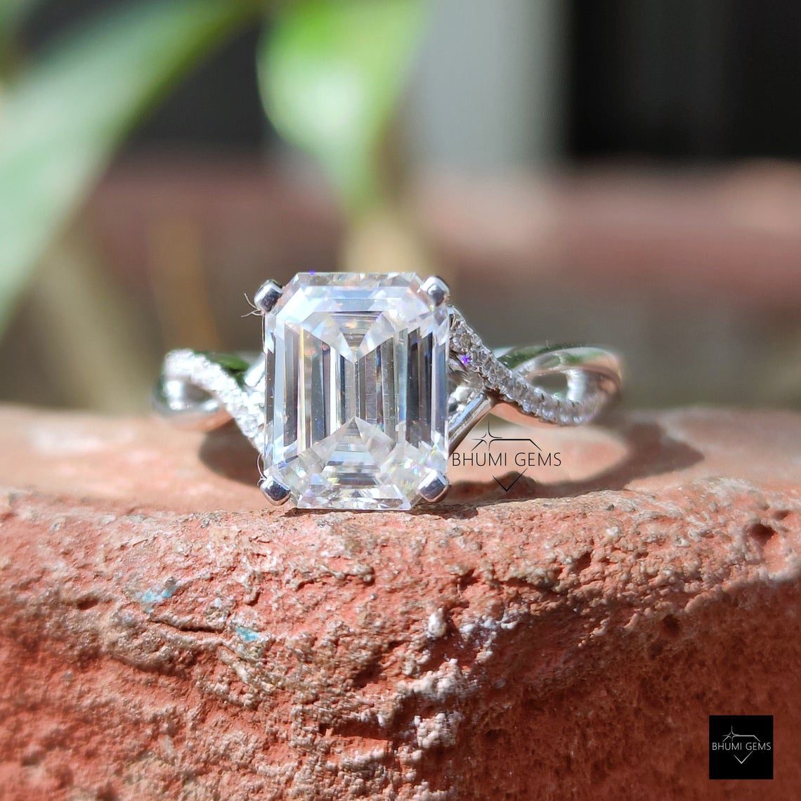 2.98 TCW Emerald Moissanite Engagement Ring