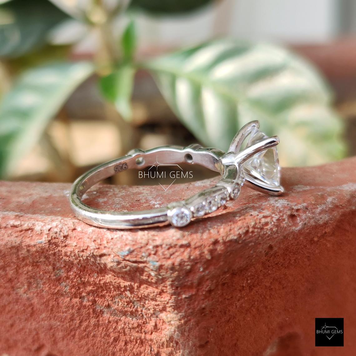 2.45 TCW Princess Cut Moissanite Bridal Ring Set - view 5