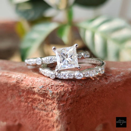 Princess Cut Moissanite Bridal Ring Set | Engagement Ring