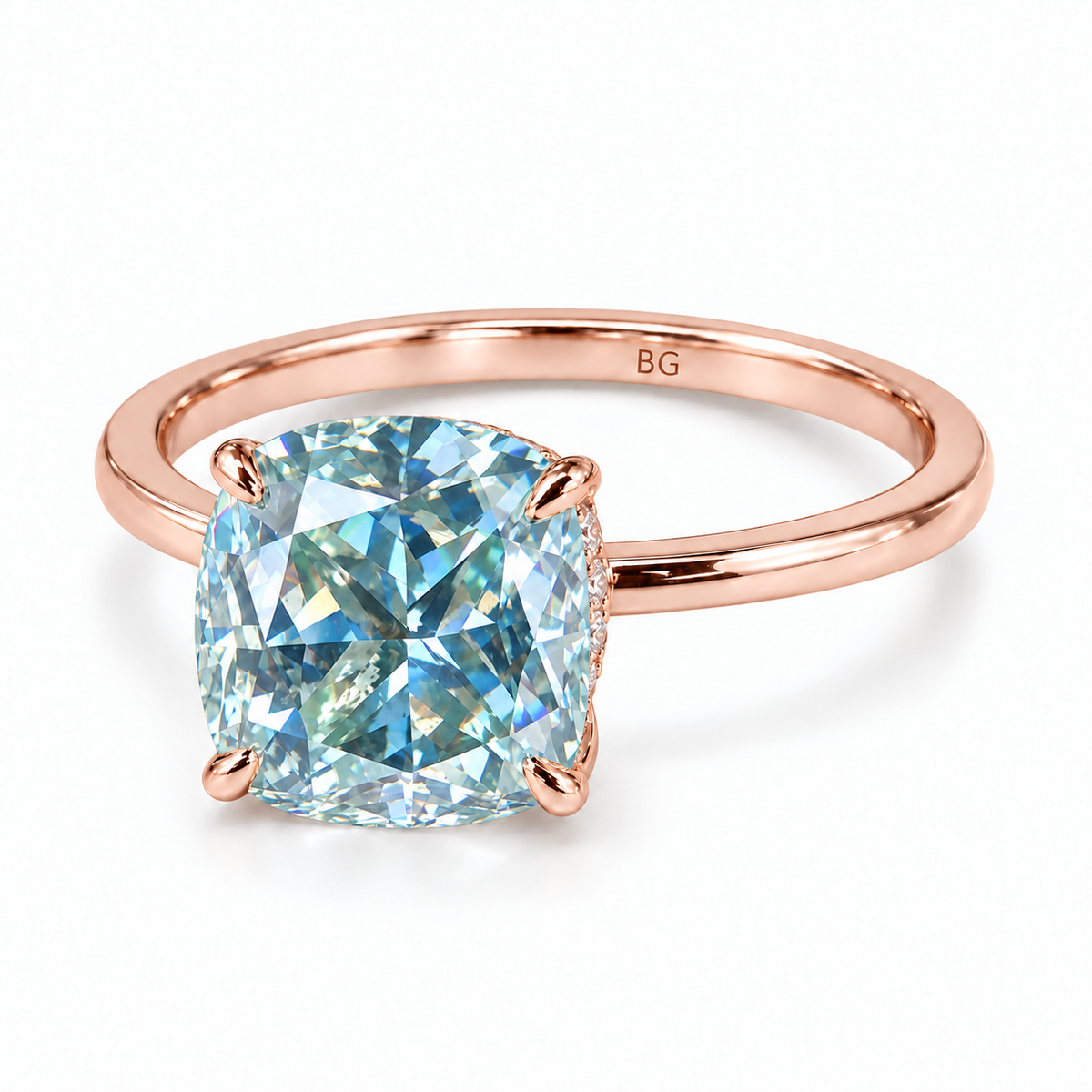 Cushion Cut Blue Moissanite Engagement Ring