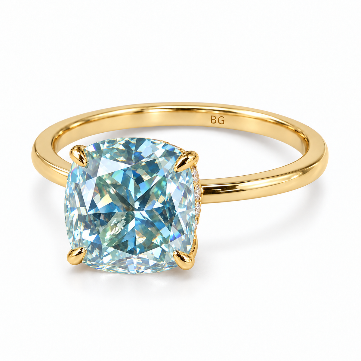 Cushion Cut Blue Moissanite Engagement Ring