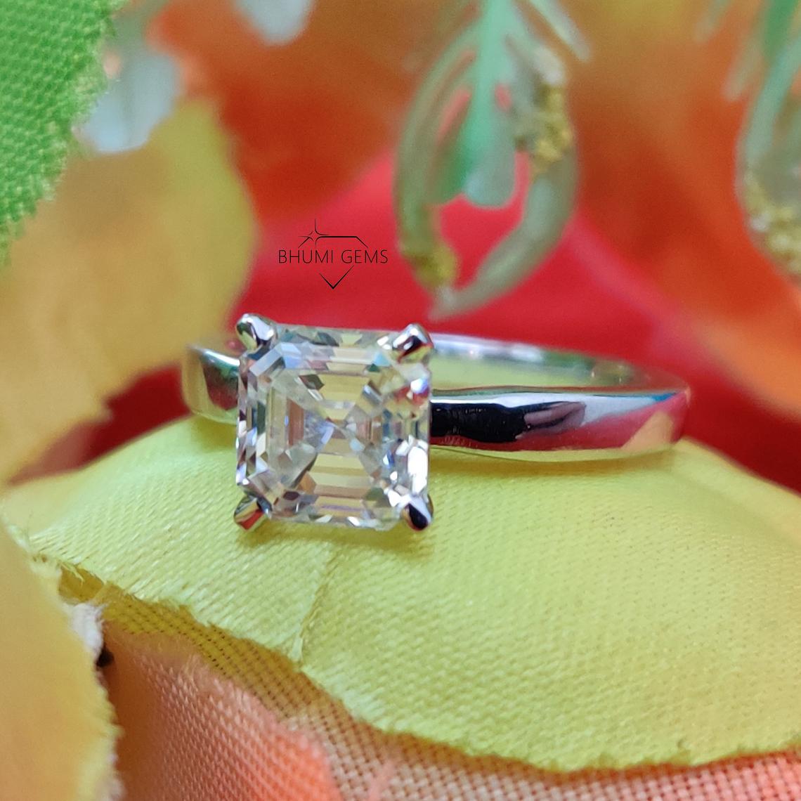 2CT Asscher Colorless Solitaire Moissanite Ring - view 3