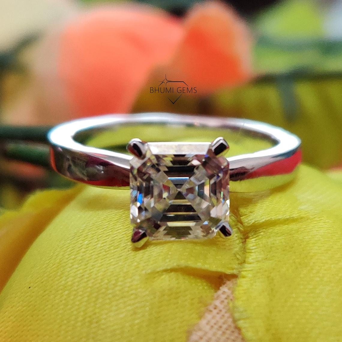 2CT Asscher Cut moissanite engagement ring | Bhumi Gems
