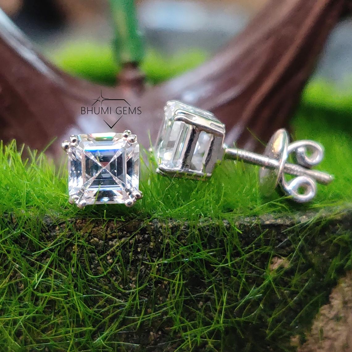 2CT Asscher Colorless VVS1 Diamond Moissanite Earrings For Women Wedding Bridal Engagement Custom Screw Back Stud Earring Solitaire Gift Her