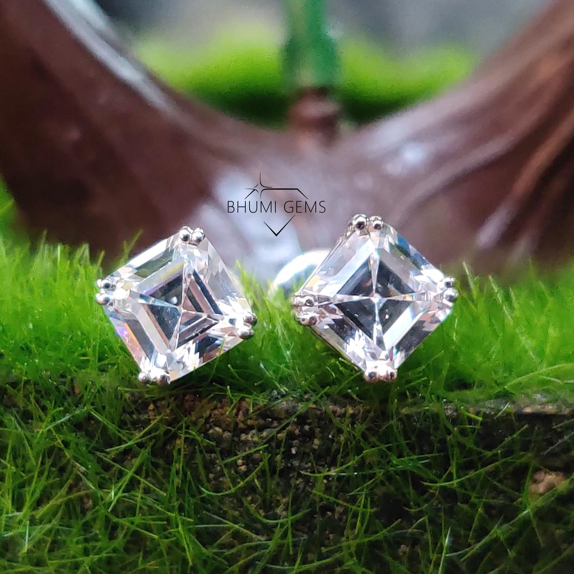 2CT Asscher Colorless VVS1 Diamond Moissanite Earrings For Women Wedding Bridal Engagement Custom Screw Back Stud Earring Solitaire Gift Her