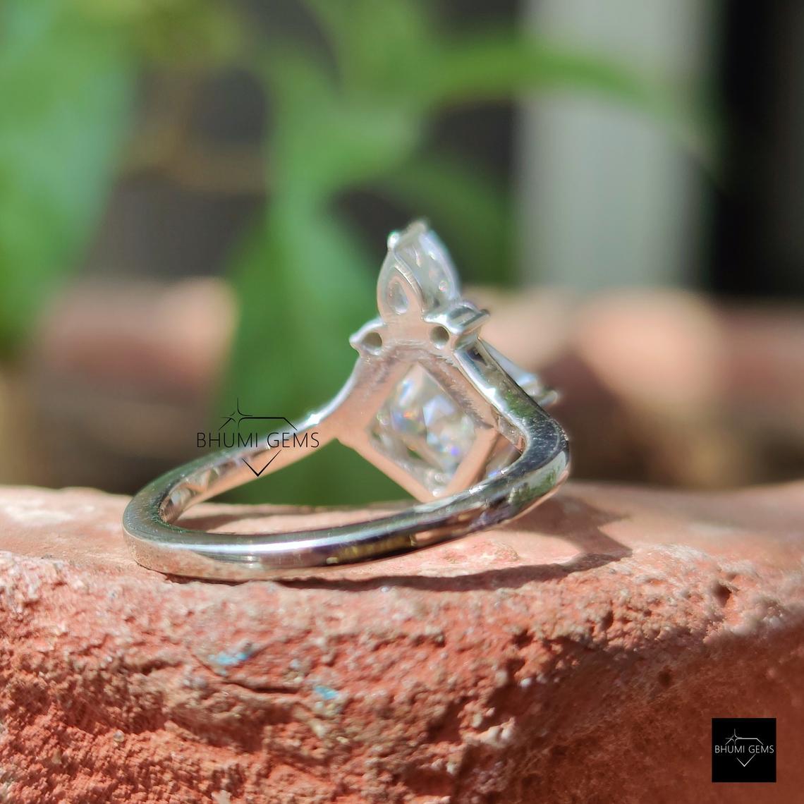 2 CT Asscher Cut Moissanite Chevron Engagement Ring - view 3