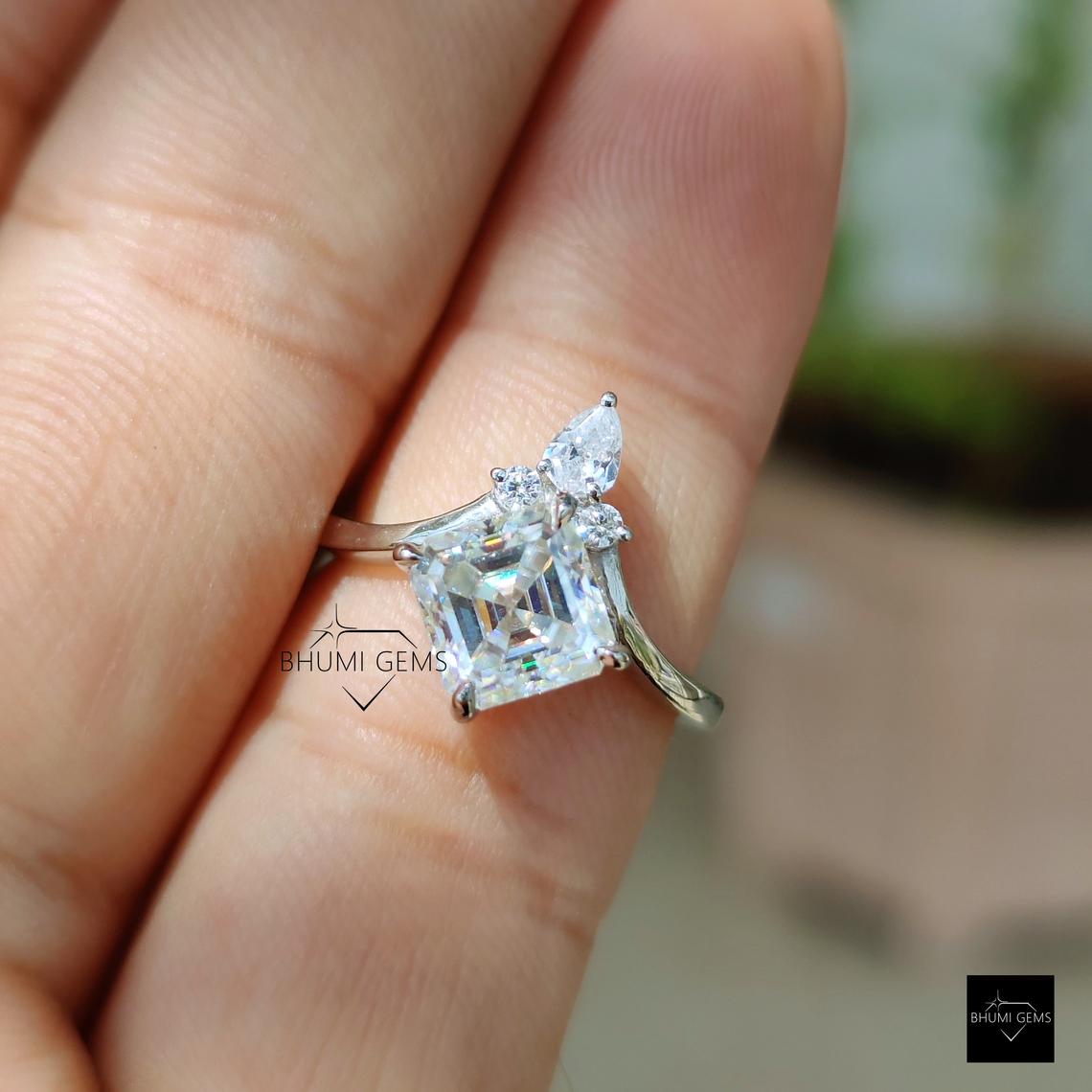 2 CT Asscher Cut Moissanite Chevron Engagement Ring - view 5