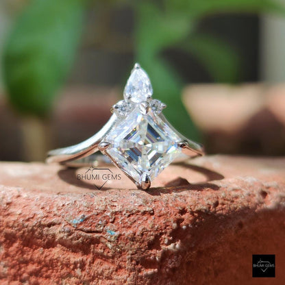 2CT Asscher Cut Moissanite Engagement Ring