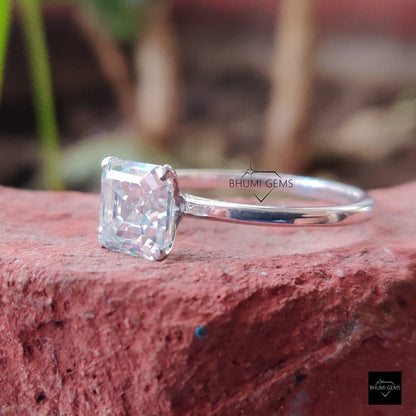 2CT Asscher Cut Moissanite Ring, Engagement Ring, Wedding Bridal Eternity Ring, Solitaire Ring, White Gold Antique Vintage Classic Jewelry