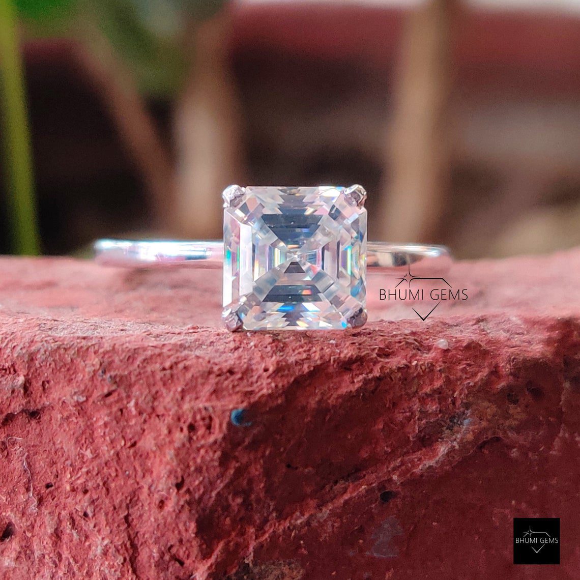 2CT Asscher Cut Moissanite Ring | Bridal Eternity Ring