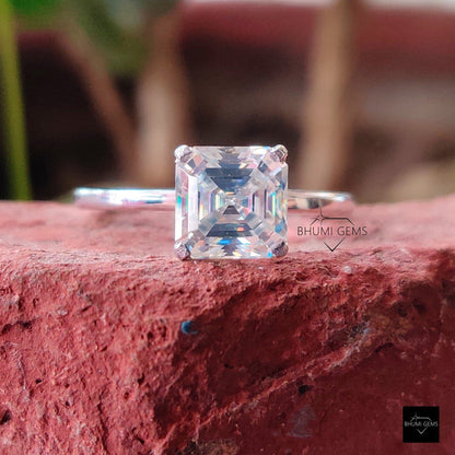2CT Asscher Cut Moissanite Ring | Bridal Eternity Ring