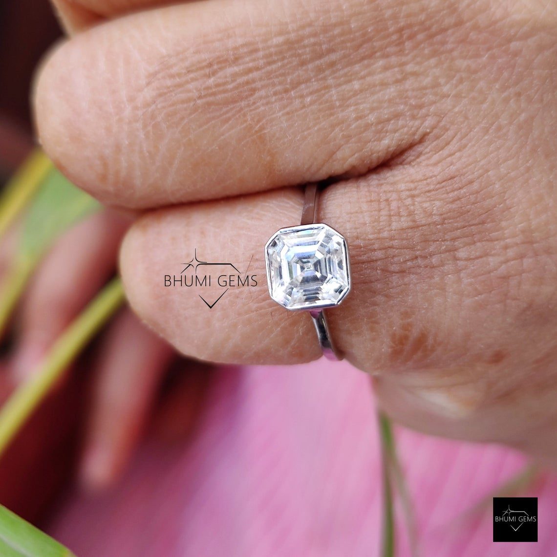 2 CT Asscher Cut Moissanite Solitaire Ring - view 2