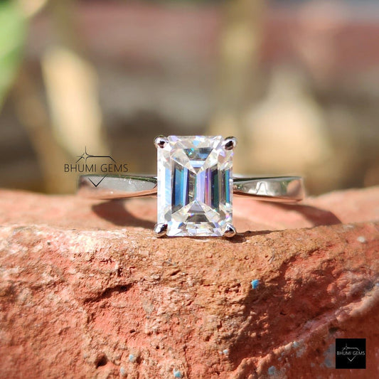 2CT Emerald Colorless Moissanite Ring | Solitaire Ring