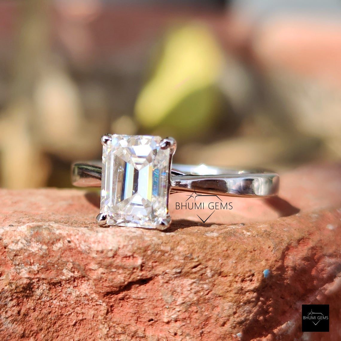 2 CT Emerald Cut Moissanite Solitaire Ring - view 3