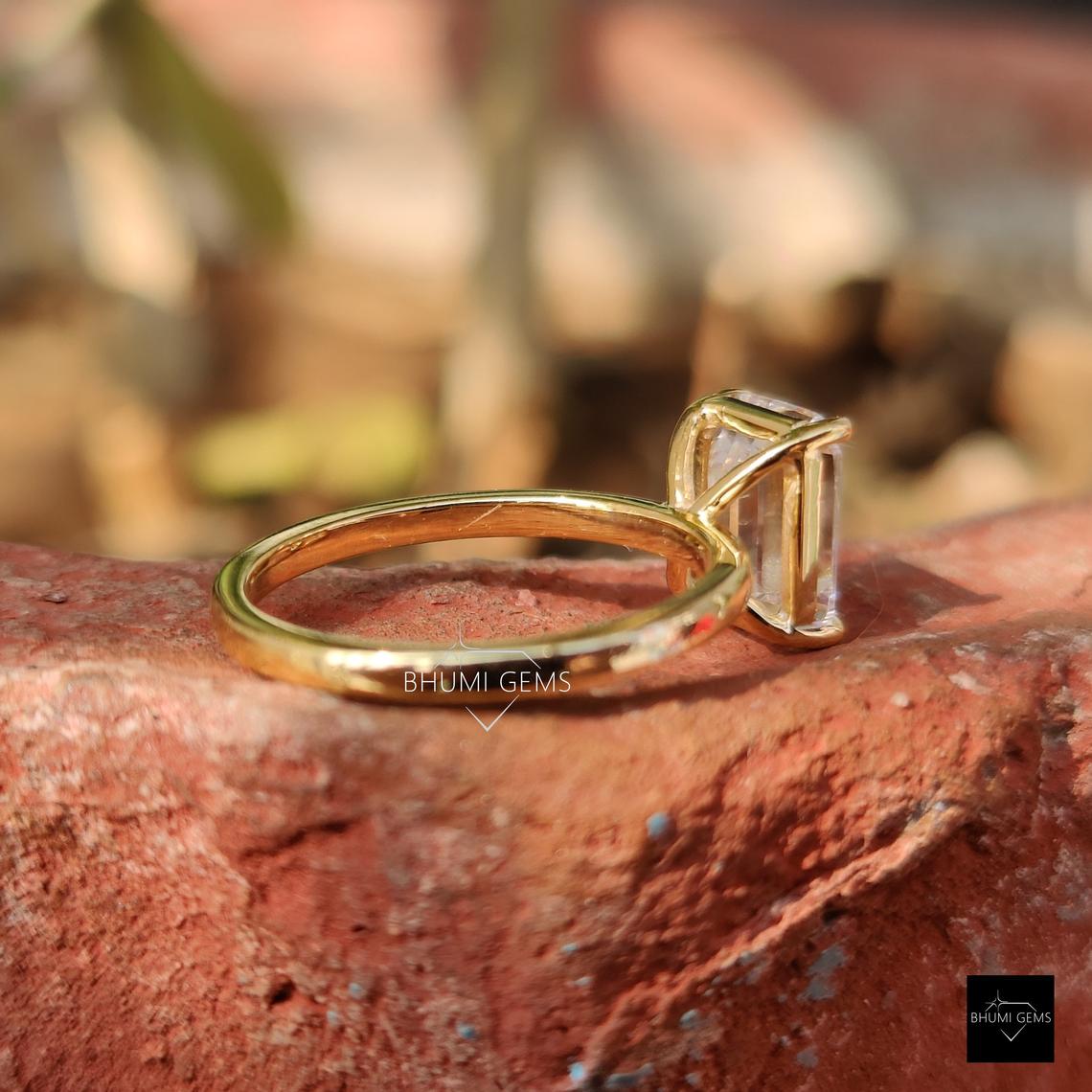 2 CT Colorless Emerald Cut Moissanite Solitaire Engagement Ring - view 3