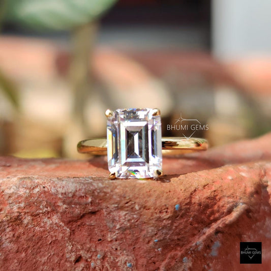 2 CT Colorless Emerald Cut Moissanite Solitaire Engagement Ring - view 2