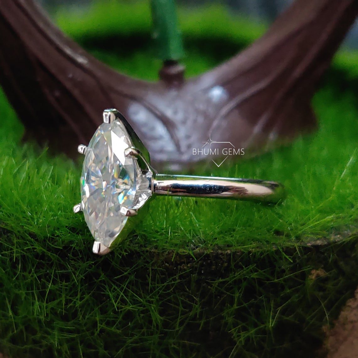 2CT Marquise Cut Moissanite Engagement Ring - view 3