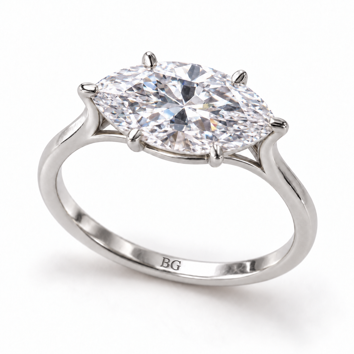 2 CT east-west marquise moissanite six prong solitaire engagement ring in white gold