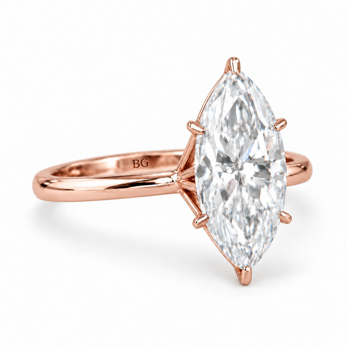 Marquise Moissanite Engagement Ring - Plain Band