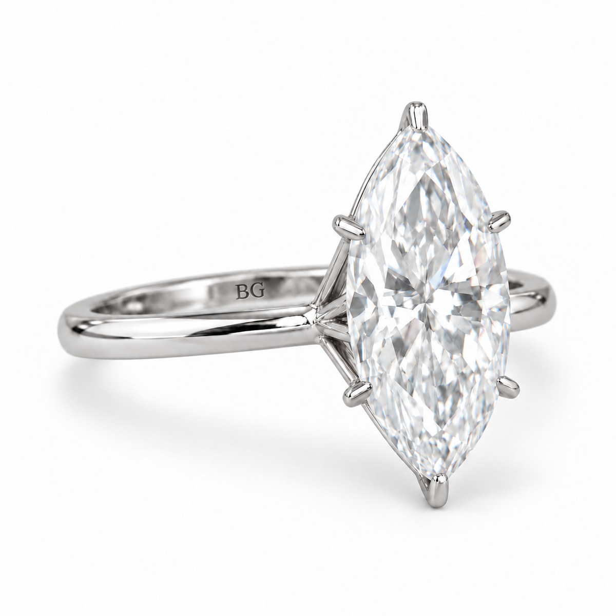 Marquise Moissanite Engagement Ring - Plain Band