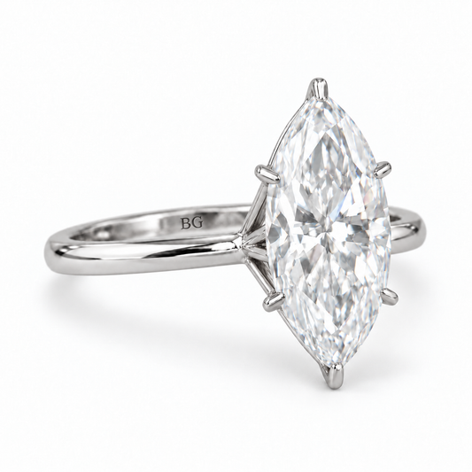 2 CT marquise moissanite six prong solitaire engagement ring with plain band in white gold