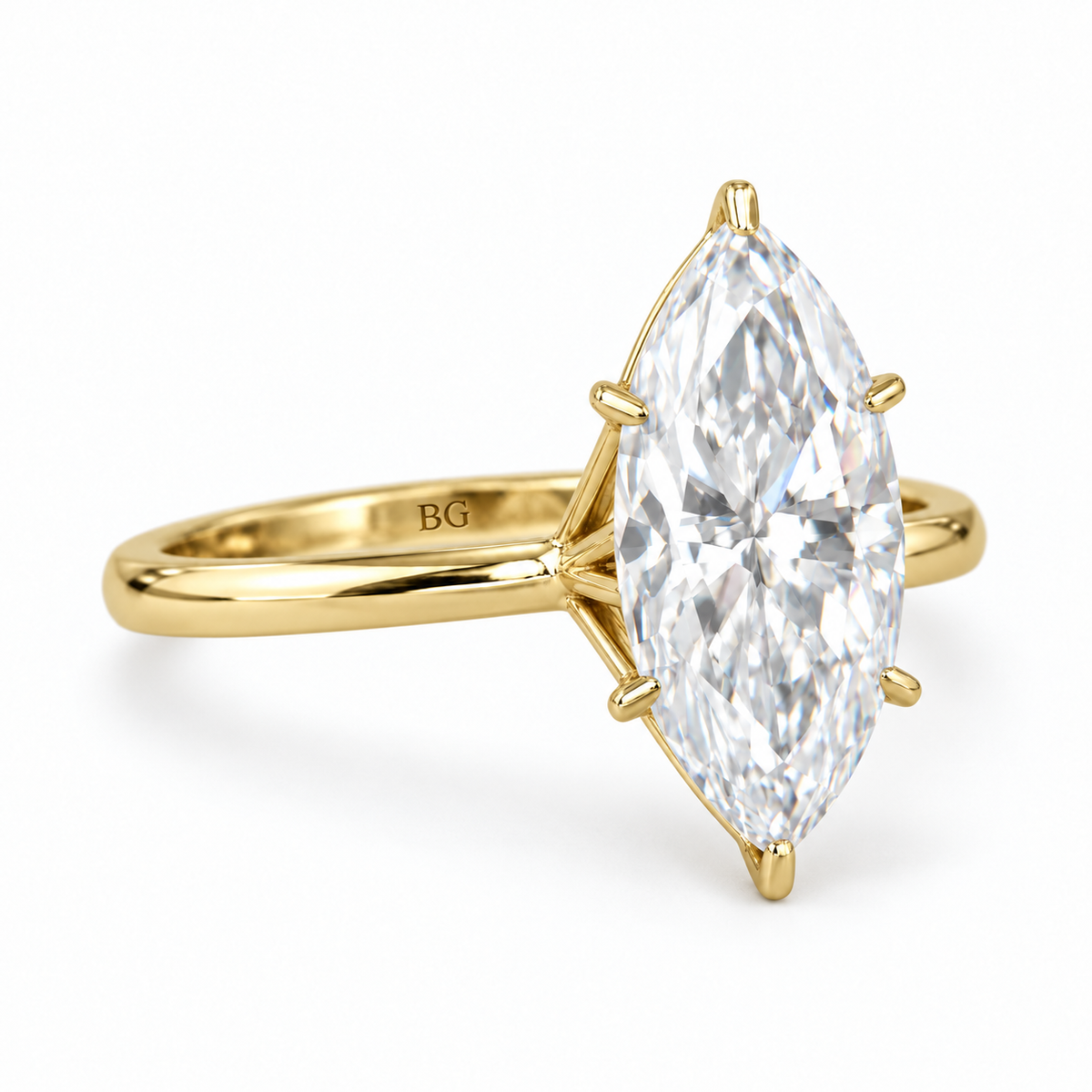 Marquise Moissanite Engagement Ring - Plain Band