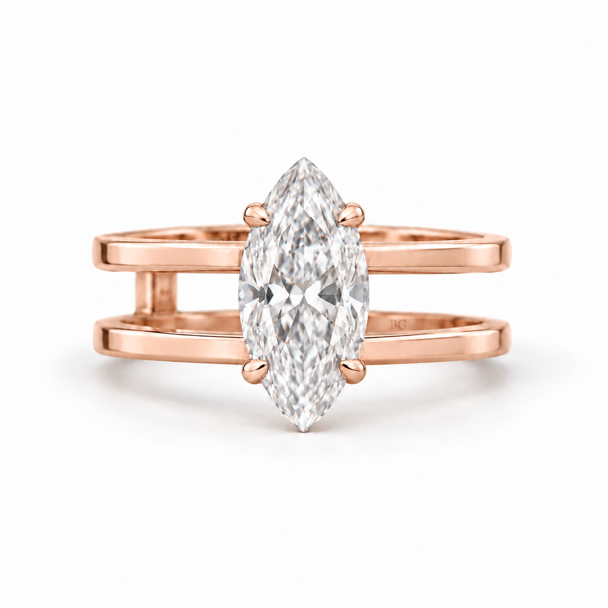 2 CT marquise moissanite split shank engagement ring in rose gold