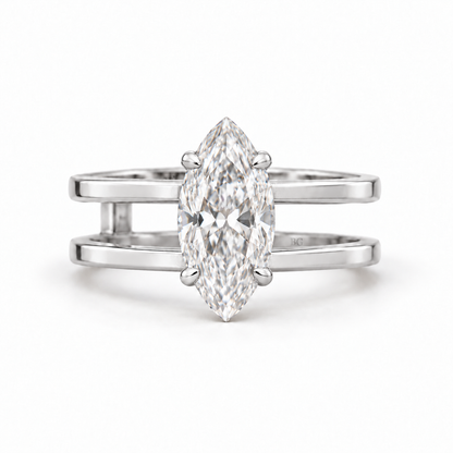 2 CT marquise moissanite split shank engagement ring in white gold