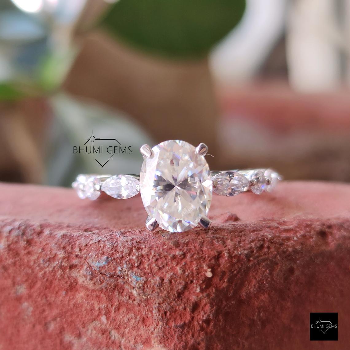 2CT Oval Cut VVS1 Colorless Moissanite Ring | Bhumi Gems