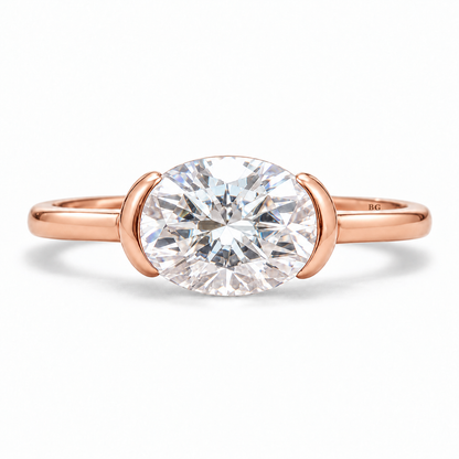 Half Bezel Oval Moissanite Engagement Ring