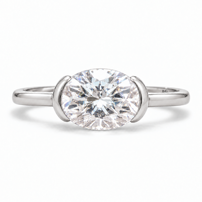 Half Bezel Oval Moissanite Engagement Ring
