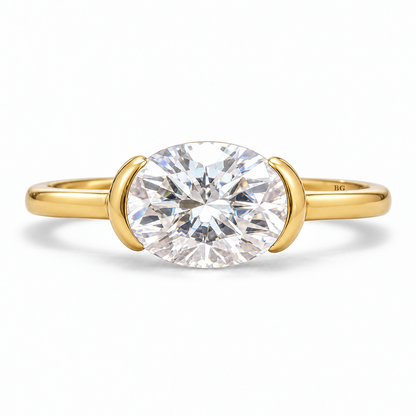 Half Bezel Oval Moissanite Engagement Ring