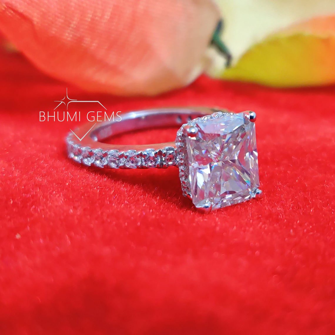 2CT Radiant Colorless Moissanite Engagement Ring Solitaire Ring Luxury Ring For Gift Classic Ring 4 Prong Setting Accent Set Ring Bhumi Gems