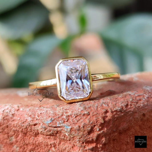 2CT Radiant Moissanite Ring | Engagement Ring | Bezel Set