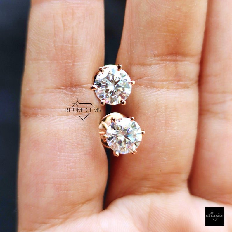 2CT Round Brilliant Cut Moissanite Earrings - view 3