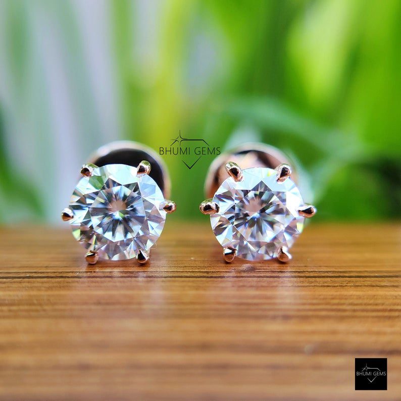 2CT Round Brilliant Cut Moissanite Earrings - view 4
