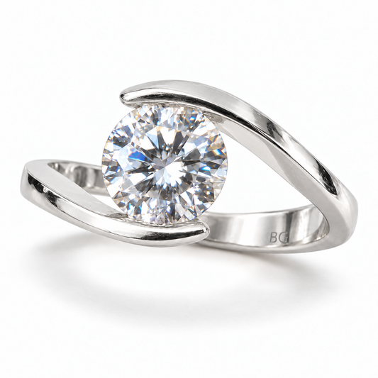 2 CT round moissanite bypass solitaire engagement ring in white gold
