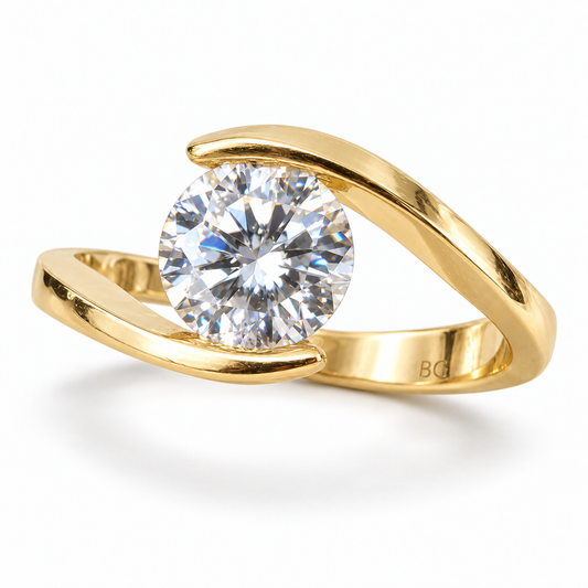 2 CT round moissanite bypass solitaire engagement ring in yellow gold