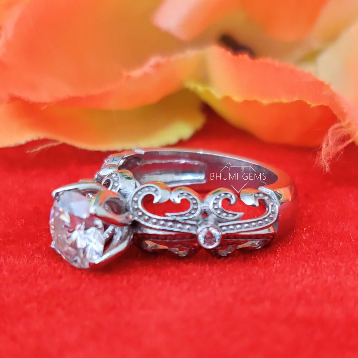 2CT Round Cut VVS1 Colorless Moissanite Engagement Ring - view 3