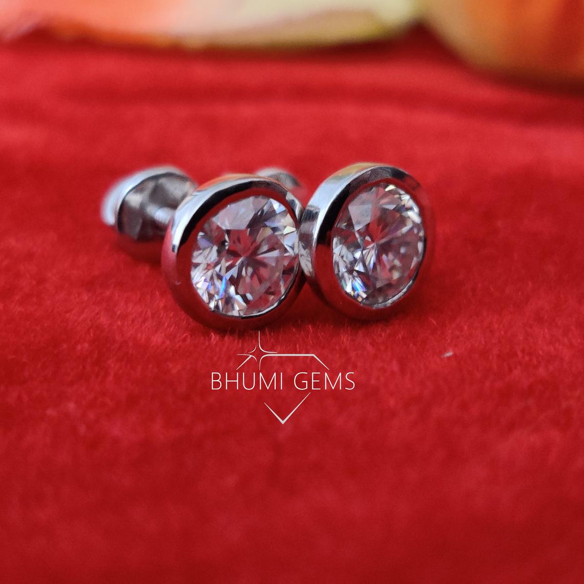 2CT Round Cut VVS1 Excellent Colorless Moissanite Earrings, Studs ,Authentic Moissanite,Brilliant Round Solitaire, Christmas Gift Bhumi Gems