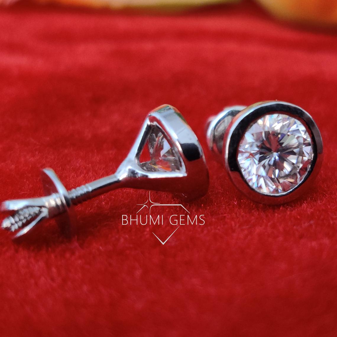 2CT Round Cut VVS1 Excellent Colorless Moissanite Earrings, Studs ,Authentic Moissanite,Brilliant Round Solitaire, Christmas Gift Bhumi Gems