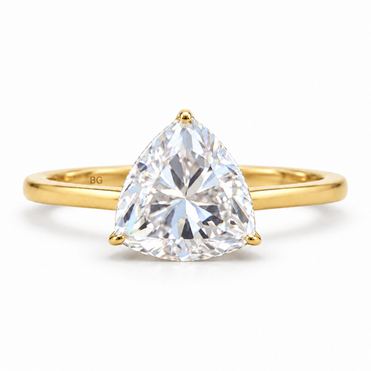 2 CT trillion cut moissanite solitaire engagement ring in yellow gold