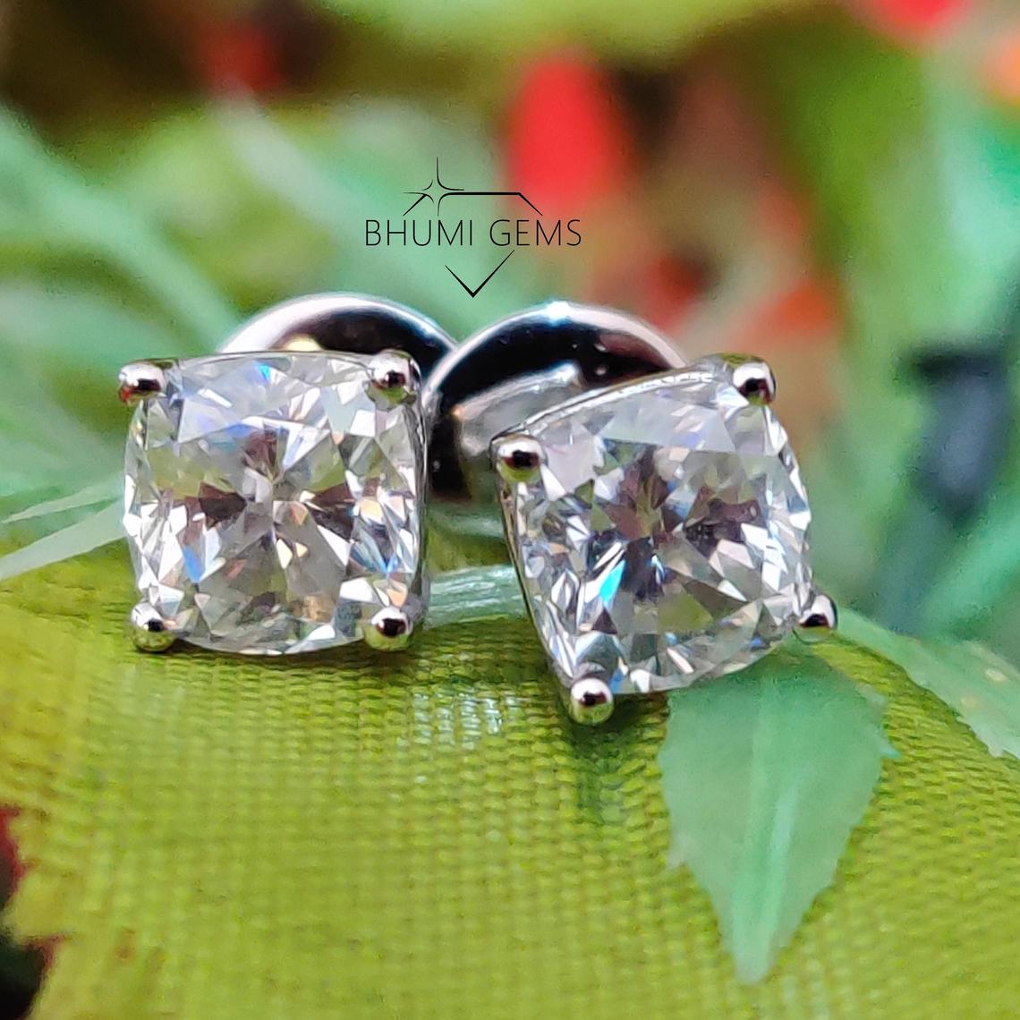 2TCW Cushion VVS1 Diamond Moissanite Earrings | Bhumi Gems