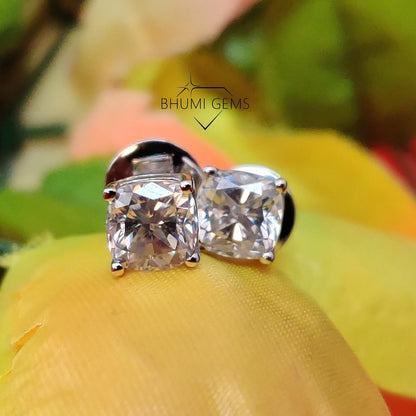 2TCW Cushion Colorless VVS1 Diamond Moissanite Earrings Wedding Stud Custom Screw Back Dangle Drop Leverback Earrings Wedding Gold Silver