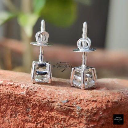 2TCW Cushion Cut Colorless Moissanite Earrings, Stud Earrings, Wedding Earrings White Gold Screw Back / Push Back Earrings Anniversary Gift