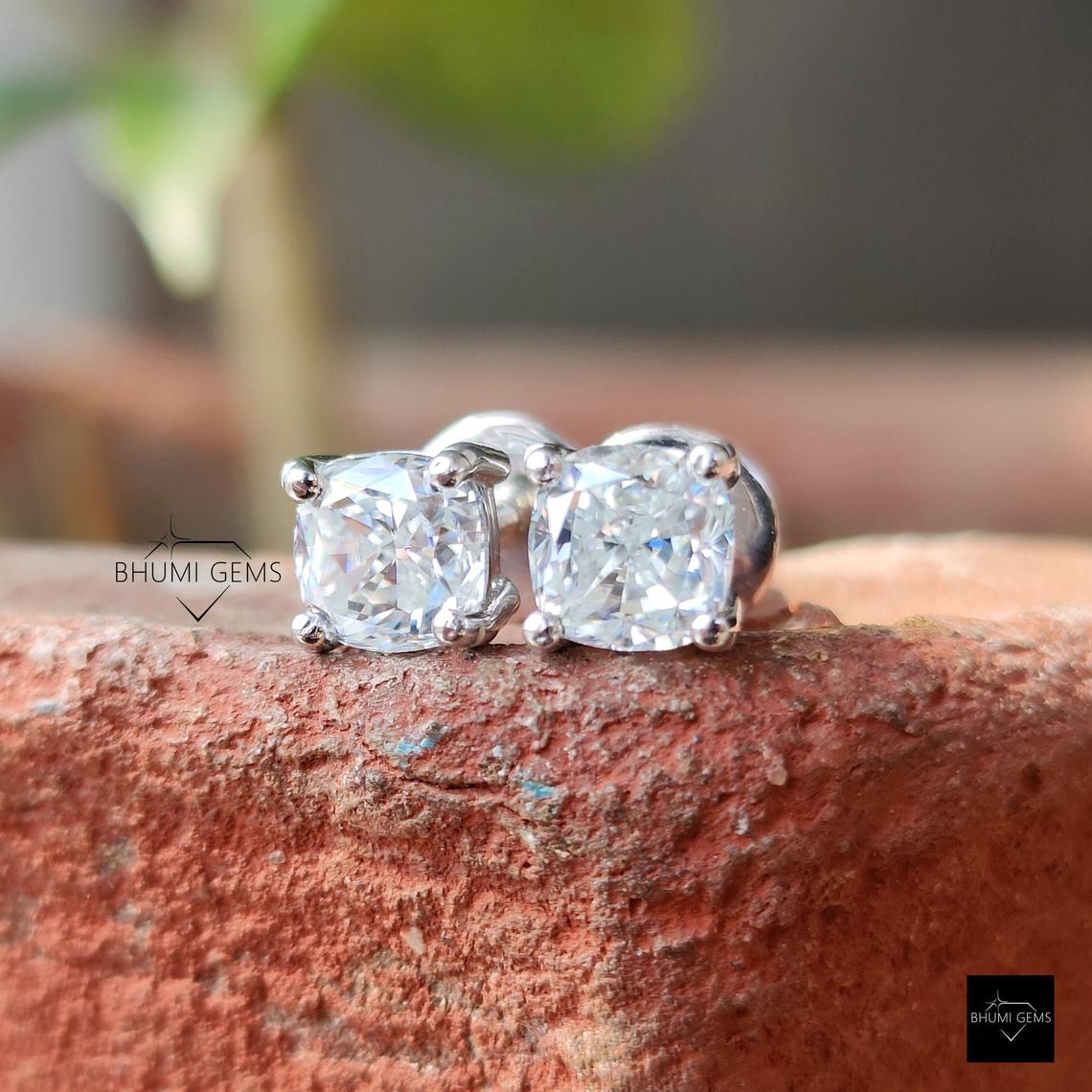 2TCW Cushion Cut Colorless Moissanite Earrings - view 3